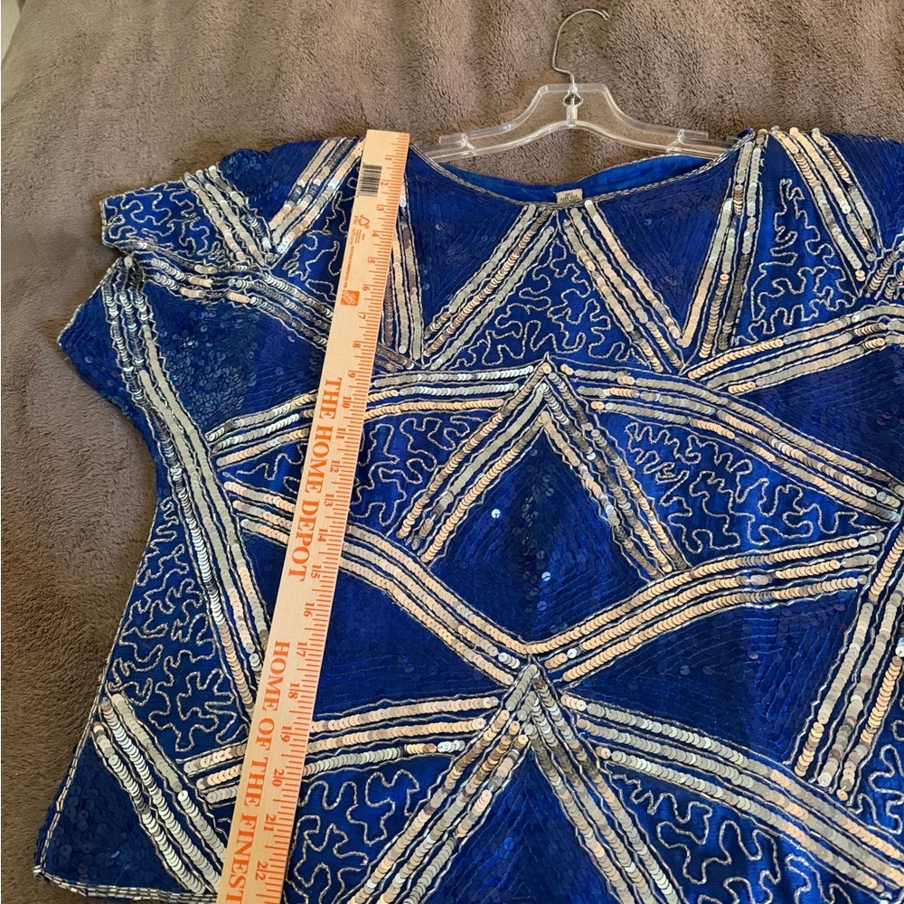 Vintage 1980s Blue Sequin Embellished Women's Top - Picture 3 of 7